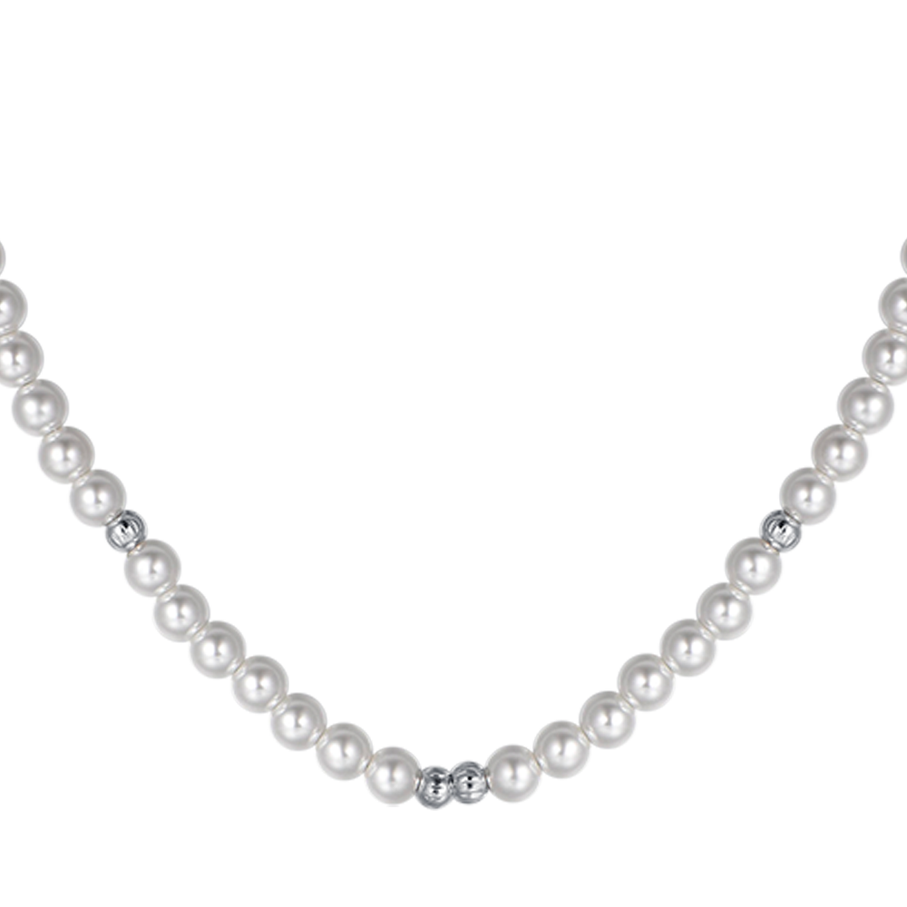 COLLAR DE ACERO PARA MUJER CON PERLAS Y ELEMENTOS DE ACERO