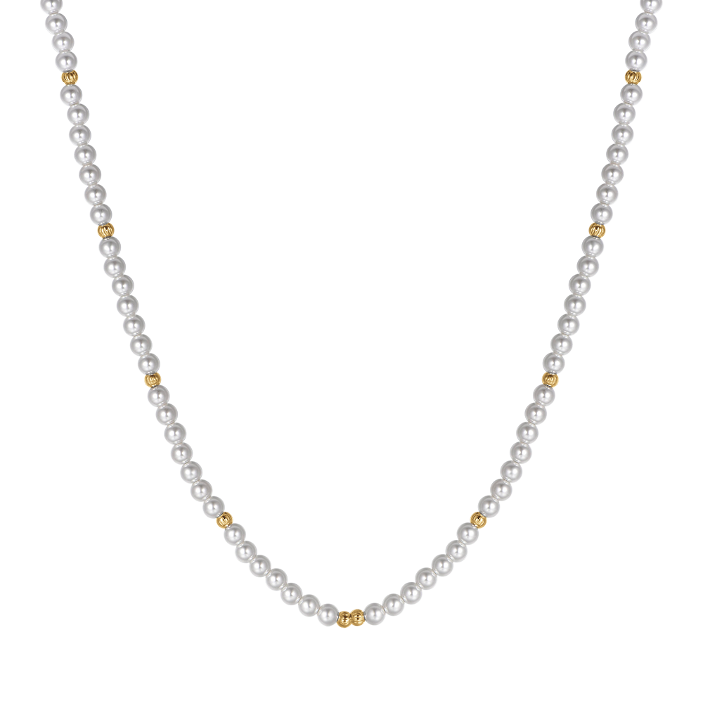 COLLAR DE MUJER DE ACERO IP DORADO CON PERLAS Y ELEMENTOS DE ACERO IP DORADO