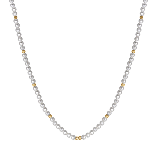 COLLAR DE MUJER DE ACERO IP DORADO CON PERLAS Y ELEMENTOS DE ACERO IP DORADO