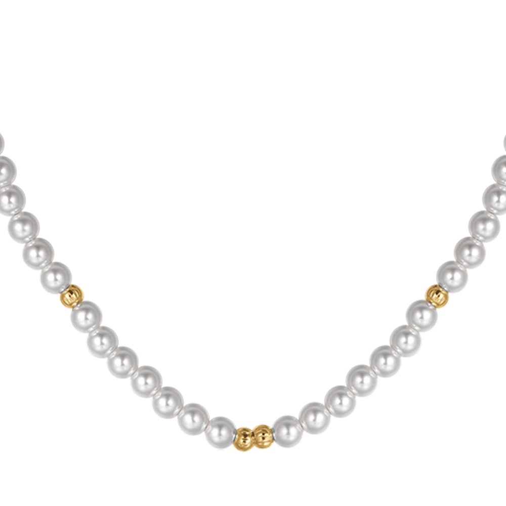 COLLAR DE MUJER DE ACERO IP DORADO CON PERLAS Y ELEMENTOS DE ACERO IP DORADO