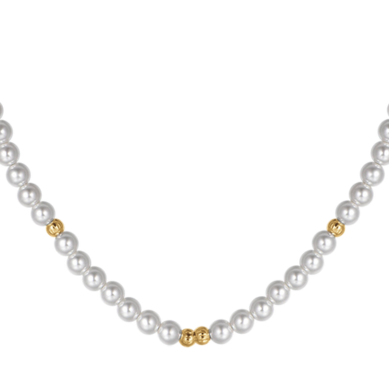 COLLAR DE MUJER DE ACERO IP DORADO CON PERLAS Y ELEMENTOS DE ACERO IP DORADO