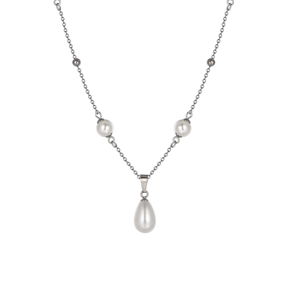COLLAR DE ACERO PARA MUJER CON PERLAS
