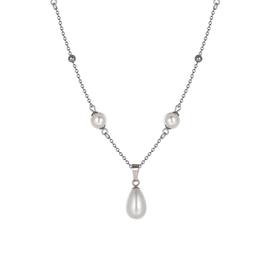 COLLAR DE ACERO PARA MUJER CON PERLAS