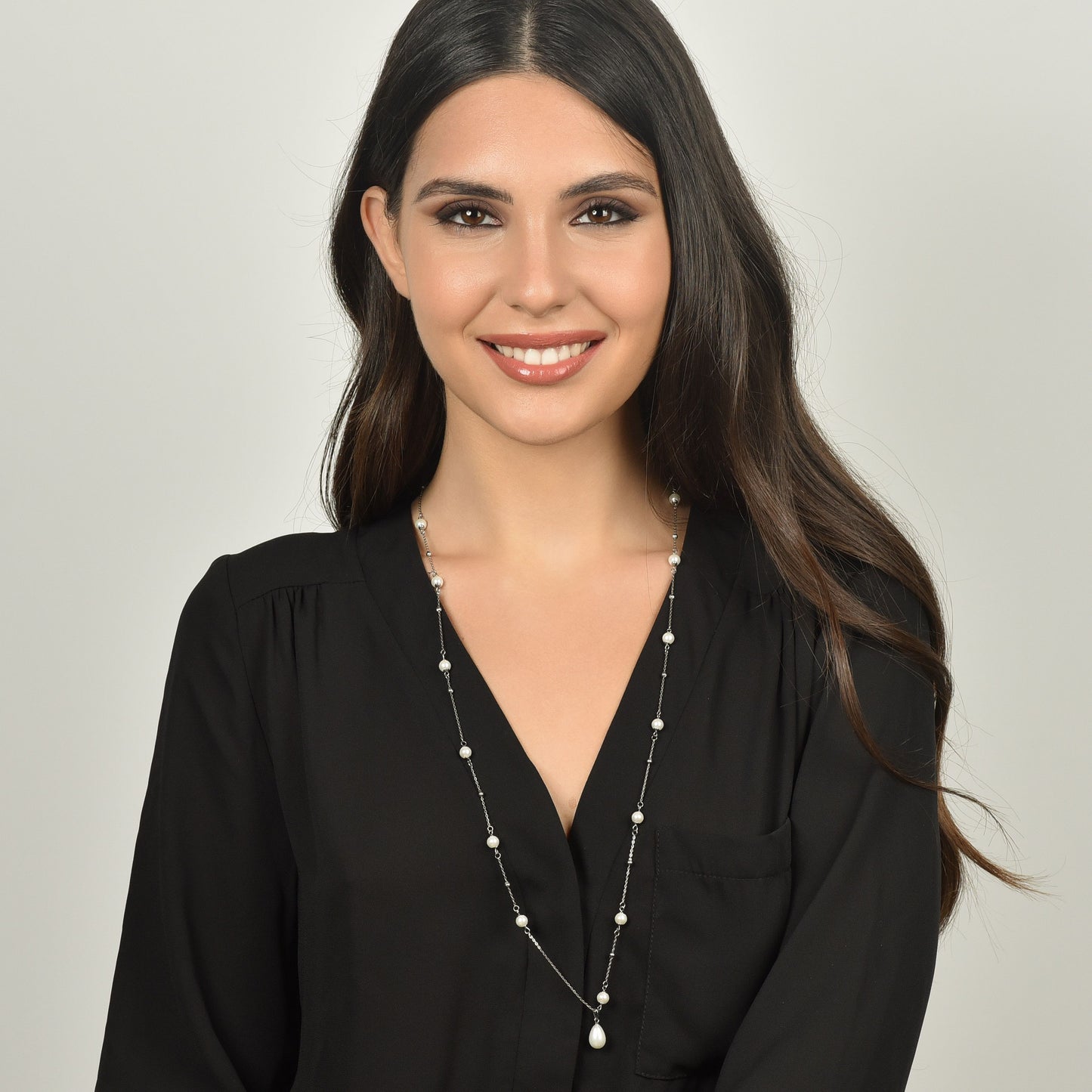 COLLAR DE ACERO PARA MUJER CON PERLAS