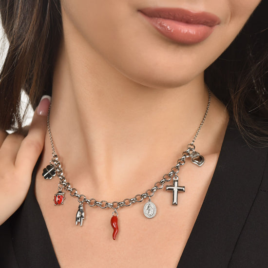 COLLAR DE ACERO PARA MUJER CON COLGANTES
