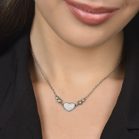 COLLAR DE ACERO PARA MUJER CON CORAZÓN Y CRISTALES BLANCOS