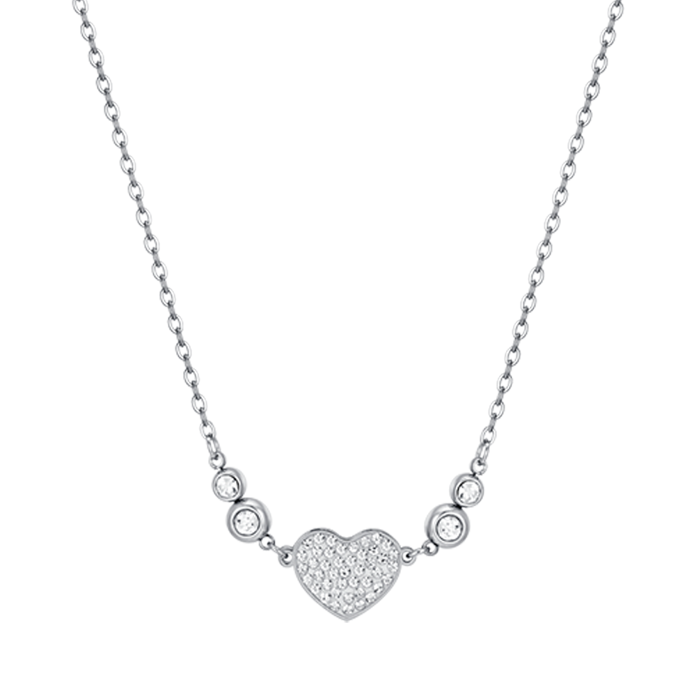 COLLAR DE ACERO PARA MUJER CON CORAZÓN Y CRISTALES BLANCOS