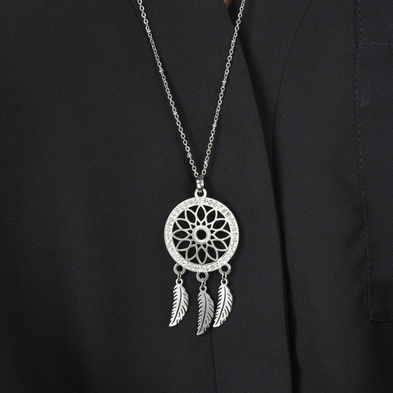MUJER COLLAR ATRAPASUEÑOS DE ACERO CON CRISTALES BLANCOS