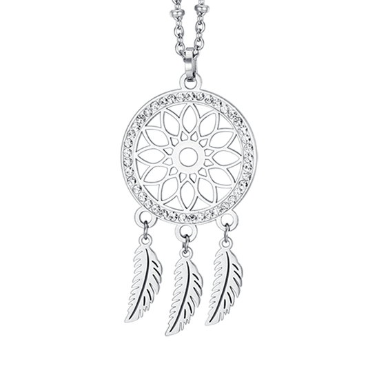 MUJER COLLAR ATRAPASUEÑOS DE ACERO CON CRISTALES BLANCOS