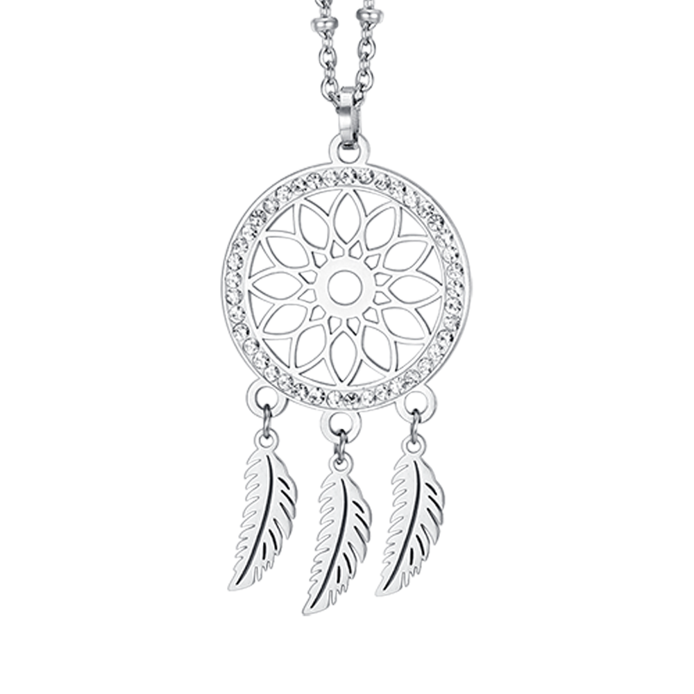 MUJER COLLAR ATRAPASUEÑOS DE ACERO CON CRISTALES BLANCOS