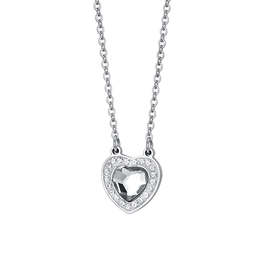 COLLAR MUJER ACERO CORAZON CRISTAL BLANCO