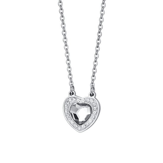 COLLAR MUJER ACERO CORAZON CRISTAL BLANCO