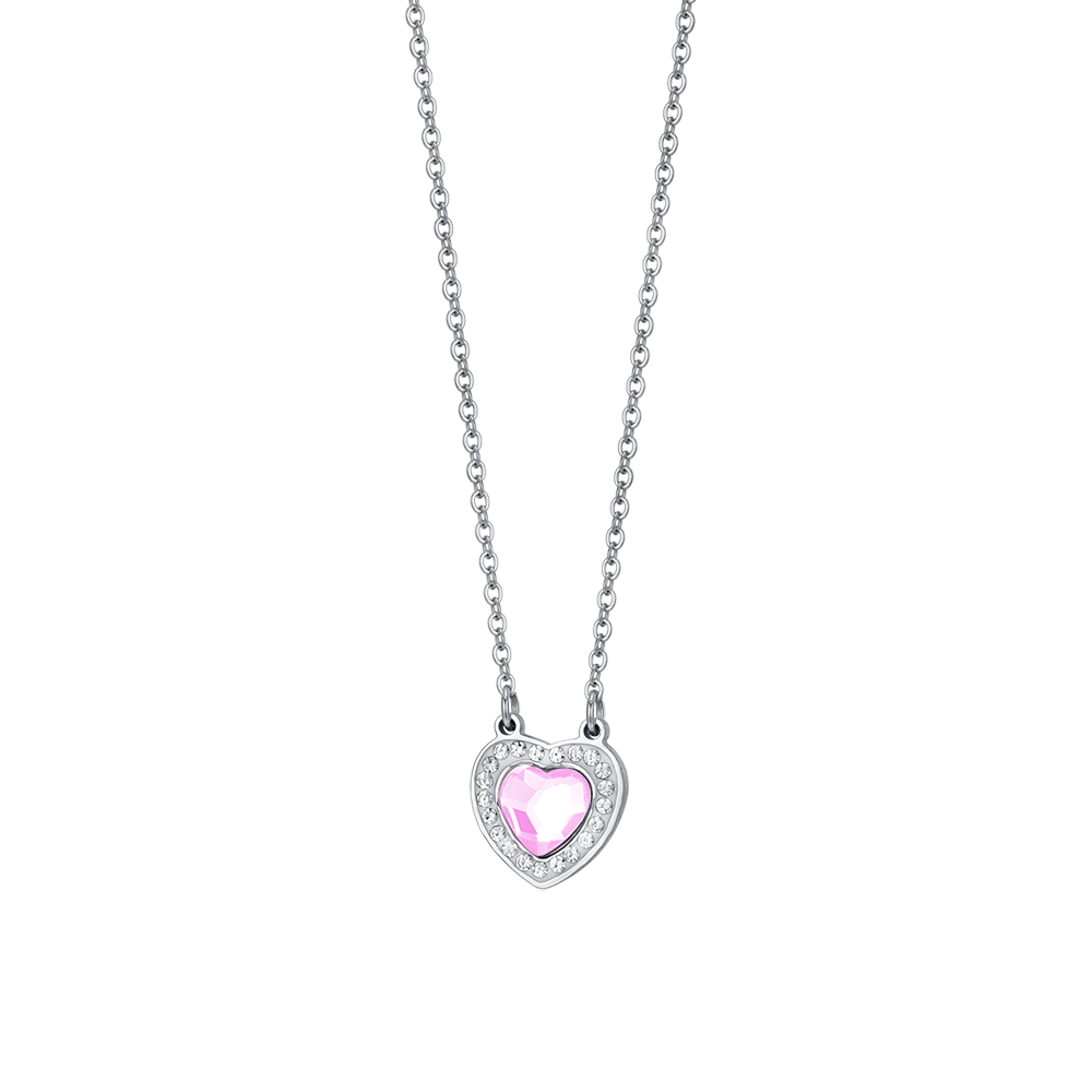 COLLAR DE MUJER CORAZÓN DE ACERO CON CRISTALES ROSAS Y BLANCOS