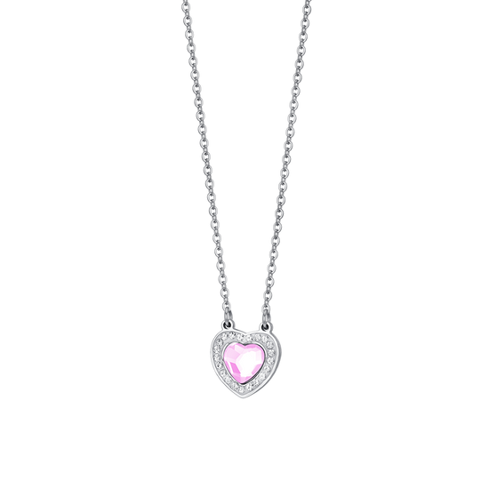 COLLAR DE MUJER CORAZÓN DE ACERO CON CRISTALES ROSAS Y BLANCOS