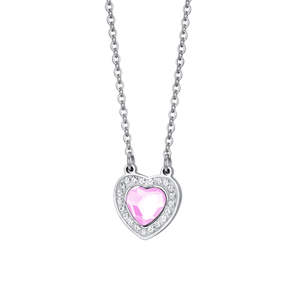 COLLAR DE MUJER CORAZÓN DE ACERO CON CRISTALES ROSAS Y BLANCOS