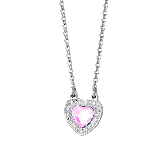 COLLAR DE MUJER CORAZÓN DE ACERO CON CRISTALES ROSAS Y BLANCOS