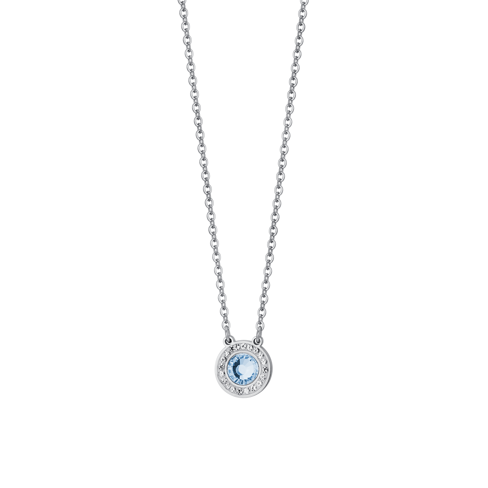 COLLAR DE ACERO PARA MUJER ELEMENTO DE CRISTAL AGUAMARINA Y CRISTALES BLANCOS