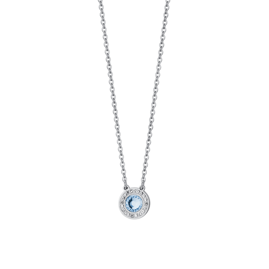 COLLAR DE ACERO PARA MUJER ELEMENTO DE CRISTAL AGUAMARINA Y CRISTALES BLANCOS