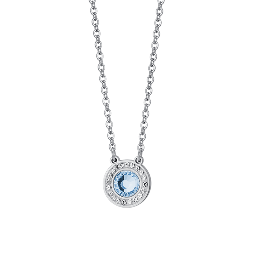 COLLAR DE ACERO PARA MUJER ELEMENTO DE CRISTAL AGUAMARINA Y CRISTALES BLANCOS