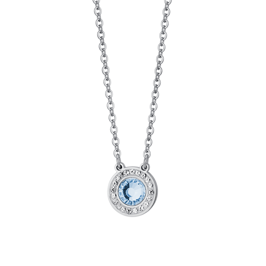 COLLAR DE ACERO PARA MUJER ELEMENTO DE CRISTAL AGUAMARINA Y CRISTALES BLANCOS