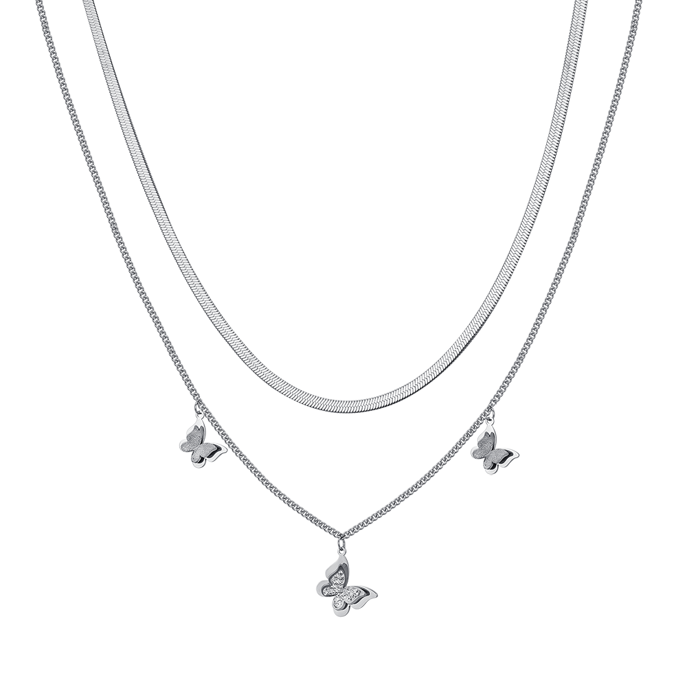 COLLAR DE MUJER MARIPOSA DE ACERO CON CRISTALES BLANCOS