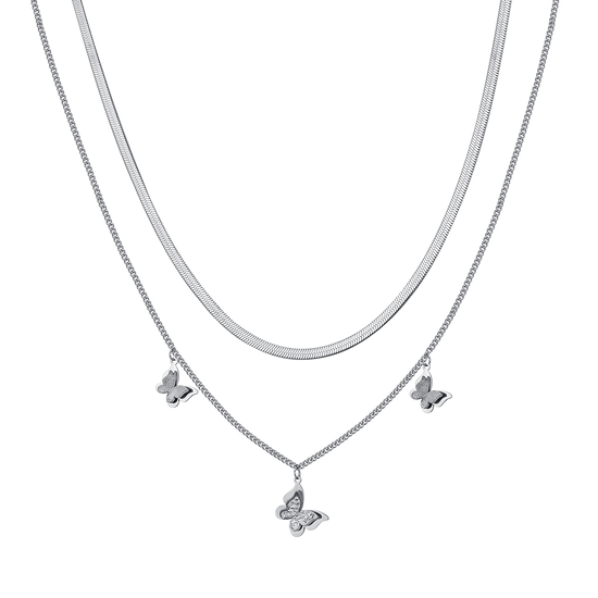 COLLAR DE MUJER MARIPOSA DE ACERO CON CRISTALES BLANCOS