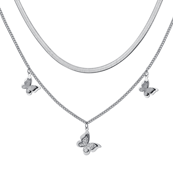 COLLAR DE MUJER MARIPOSA DE ACERO CON CRISTALES BLANCOS