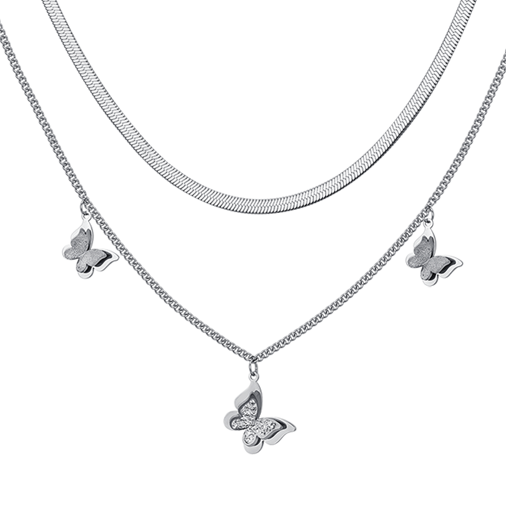 COLLAR DE MUJER MARIPOSA DE ACERO CON CRISTALES BLANCOS
