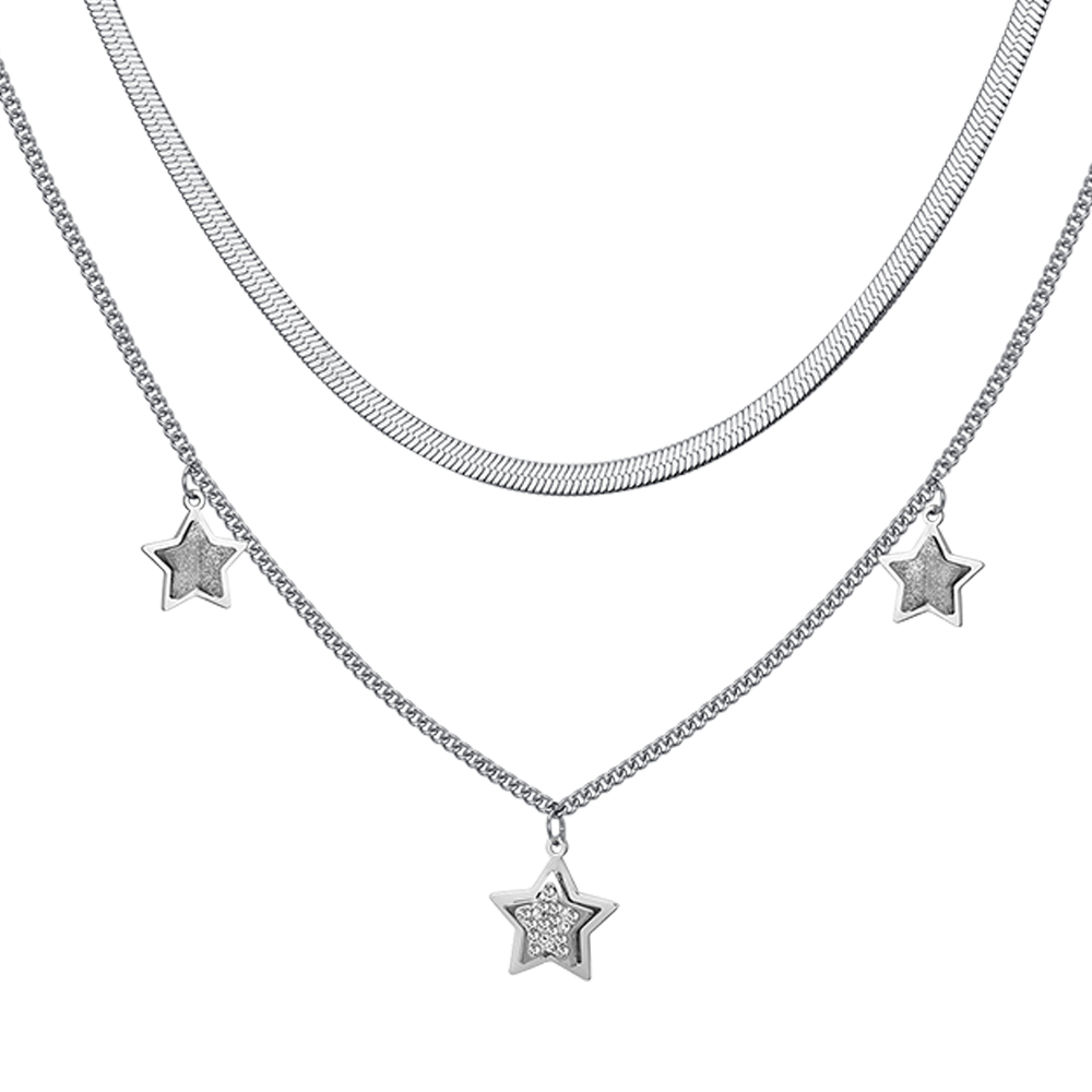 COLLAR ESTRELLA DE ACERO CON CRISTALES BLANCOS