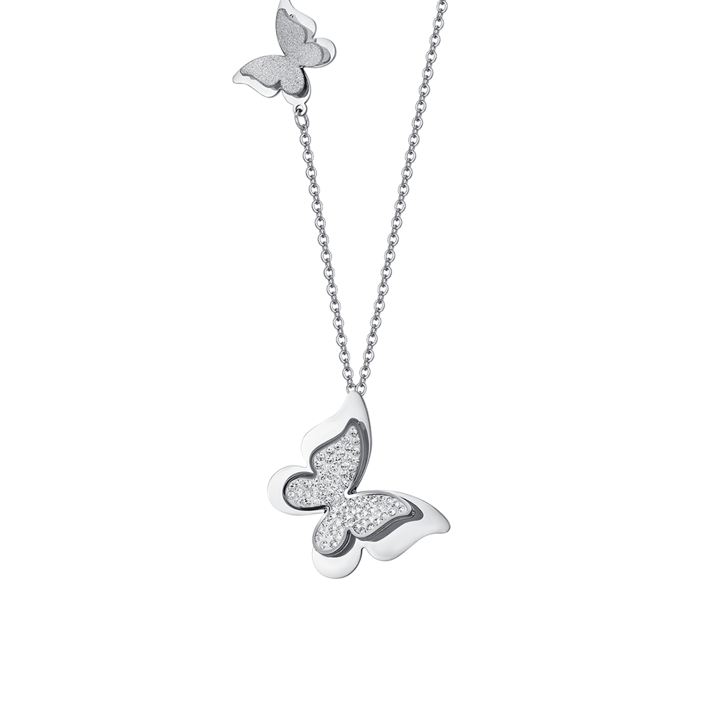 COLLAR DE MUJER MARIPOSA DE ACERO CON CRISTALES BLANCOS