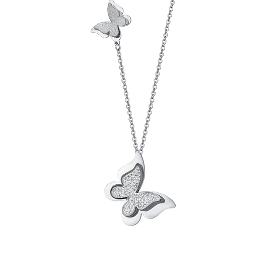COLLAR DE MUJER MARIPOSA DE ACERO CON CRISTALES BLANCOS