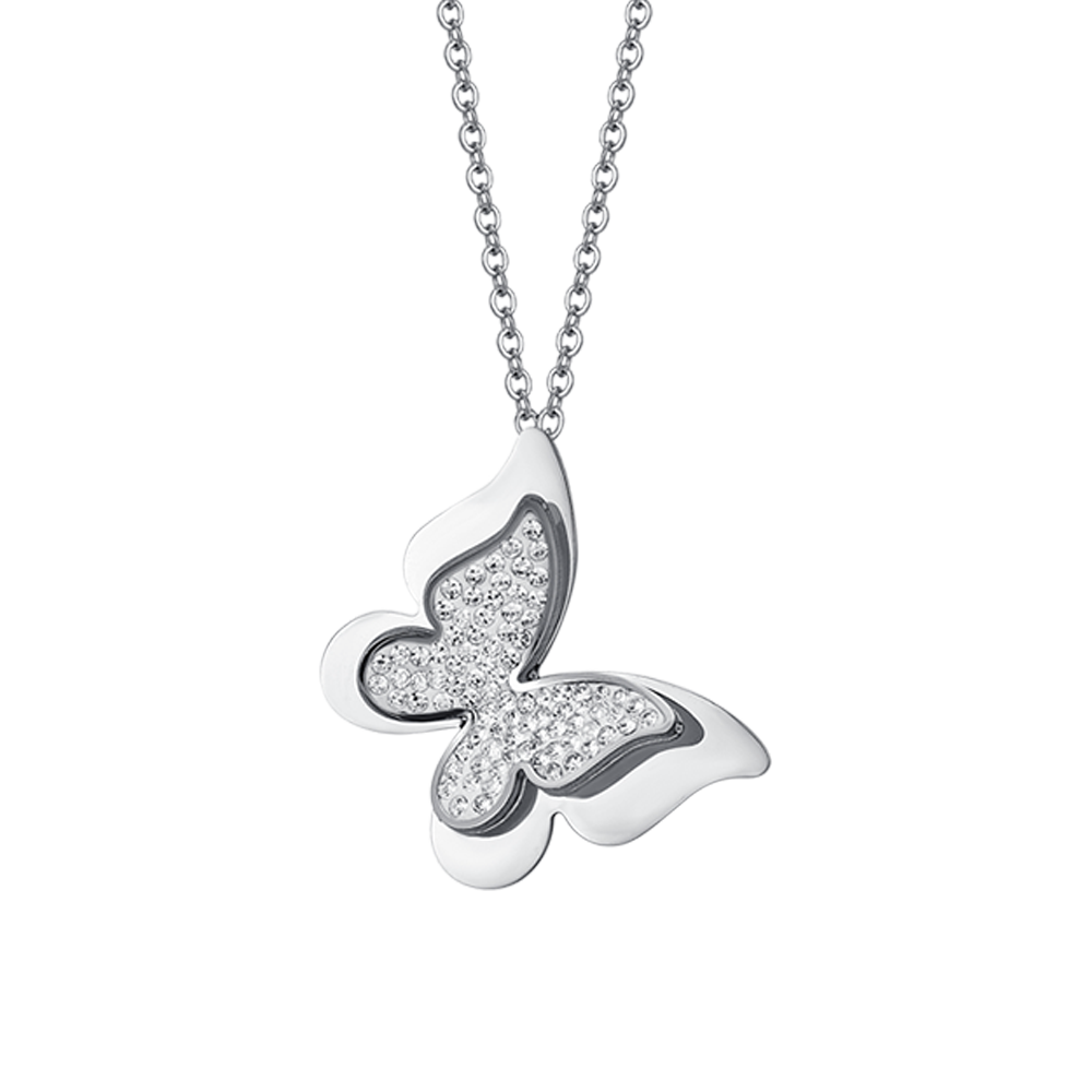 COLLAR DE MUJER MARIPOSA DE ACERO CON CRISTALES BLANCOS