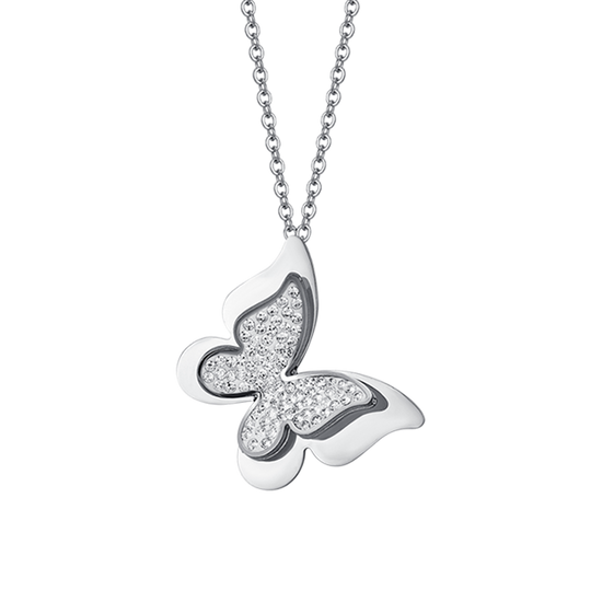 COLLAR DE MUJER MARIPOSA DE ACERO CON CRISTALES BLANCOS