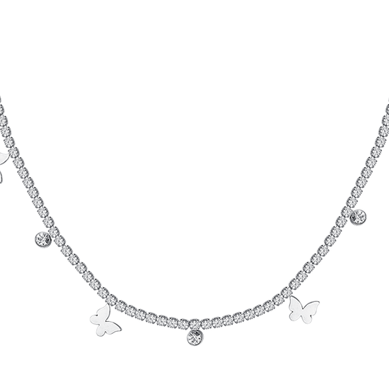 COLLAR DE TENIS DE ACERO PARA MUJER CON CRISTALES BLANCOS Y MARIPOSAS