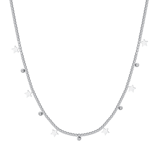 COLLAR DE TENIS DE ACERO PARA MUJER CON CRISTALES BLANCOS Y ESTRELLAS