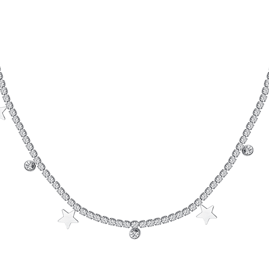COLLAR DE TENIS DE ACERO PARA MUJER CON CRISTALES BLANCOS Y ESTRELLAS