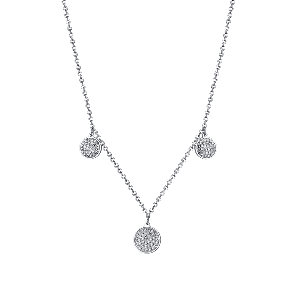 COLLAR DE ACERO PARA MUJER ELEMENTOS REDONDOS CON CRISTALES BLANCOS