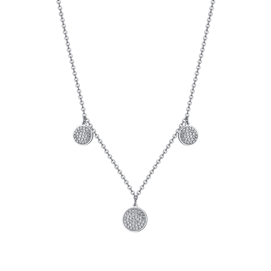 COLLAR DE ACERO PARA MUJER ELEMENTOS REDONDOS CON CRISTALES BLANCOS