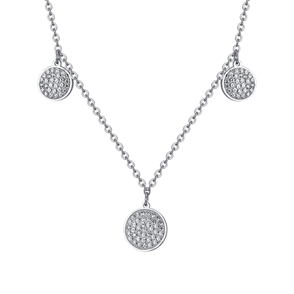 COLLAR DE ACERO PARA MUJER ELEMENTOS REDONDOS CON CRISTALES BLANCOS