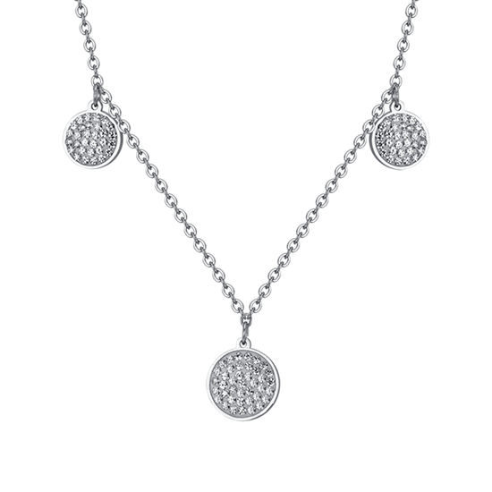 COLLAR DE ACERO PARA MUJER ELEMENTOS REDONDOS CON CRISTALES BLANCOS