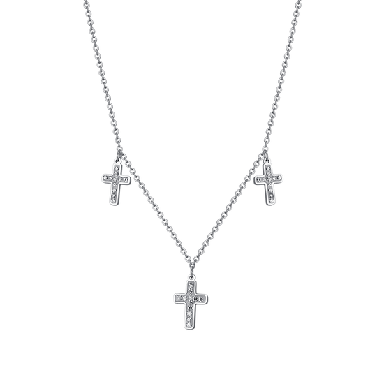COLLAR DE CRUCES DE ACERO PARA MUJER CON CRISTALES BLANCOS