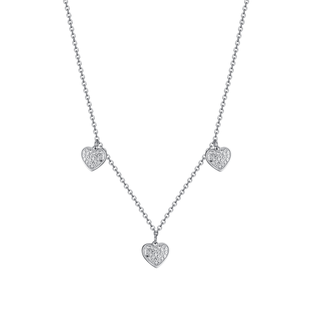 COLLAR DE MUJER CORAZONES DE ACERO CON CRISTALES BLANCOS