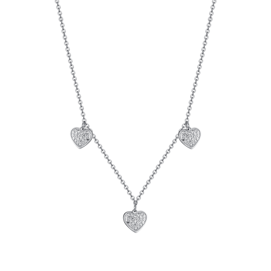 COLLAR DE MUJER CORAZONES DE ACERO CON CRISTALES BLANCOS