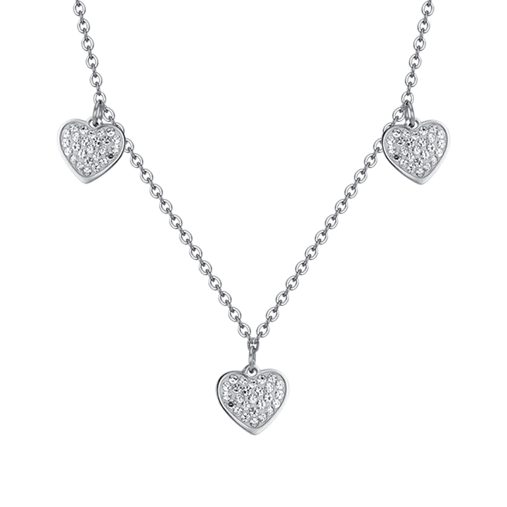 COLLAR DE MUJER CORAZONES DE ACERO CON CRISTALES BLANCOS