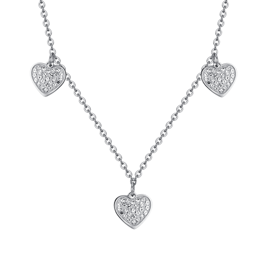 COLLAR DE MUJER CORAZONES DE ACERO CON CRISTALES BLANCOS
