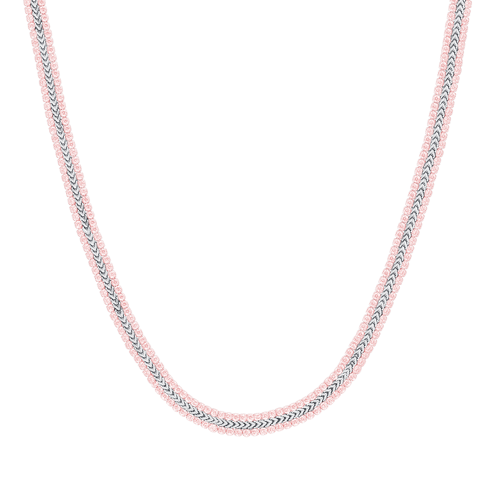 COLLAR DE TENIS DE ACERO PARA MUJER CON CRISTALES ROSAS