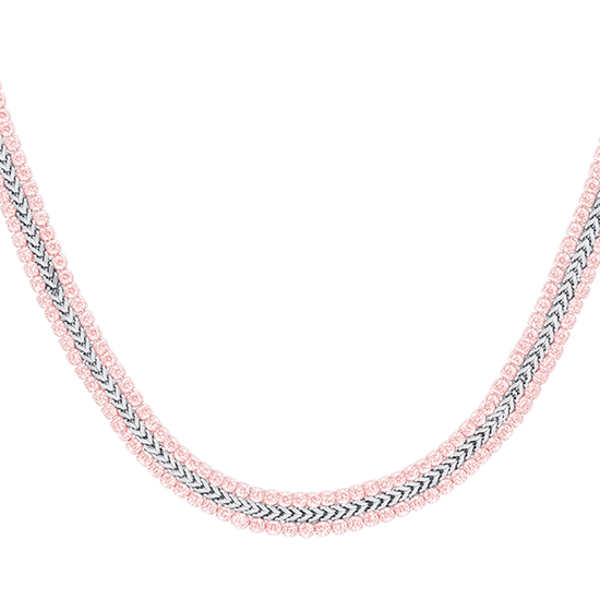 COLLAR DE TENIS DE ACERO PARA MUJER CON CRISTALES ROSAS