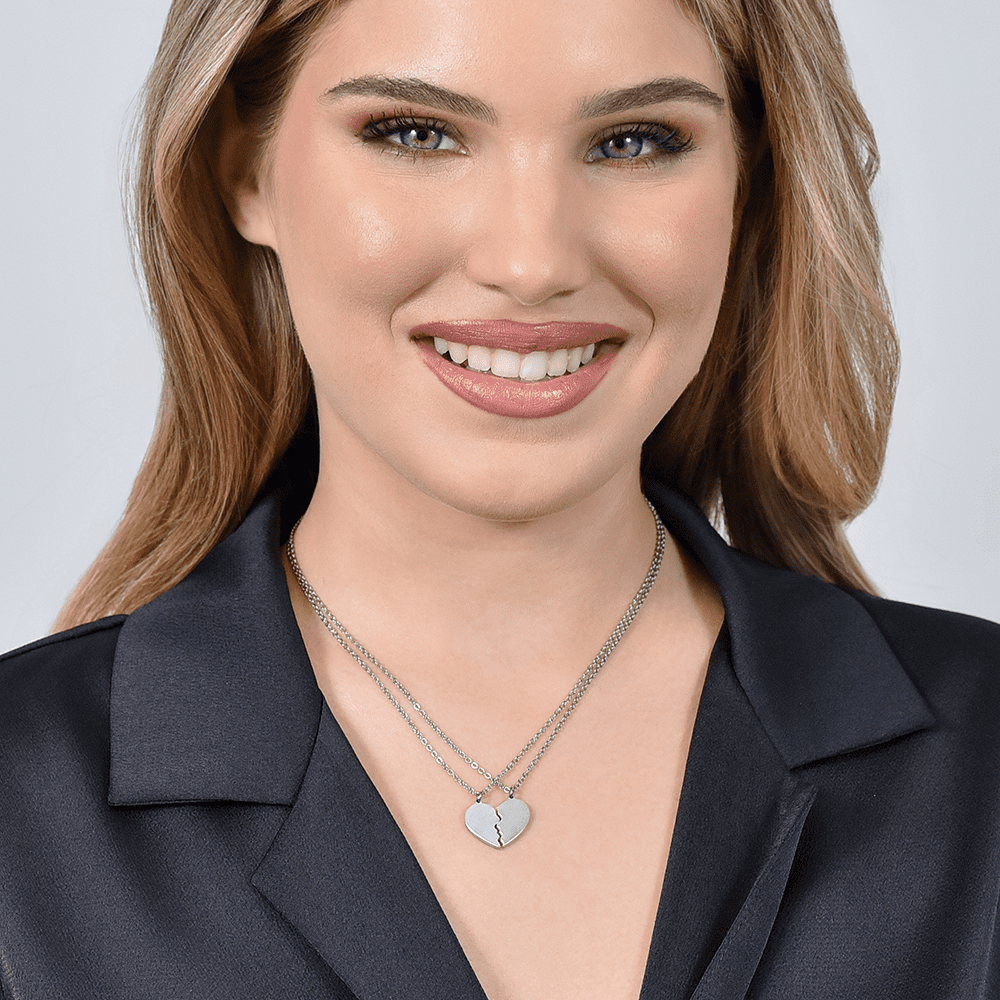 COLLAR DE PAREJA DE ACERO CON CORAZÓN