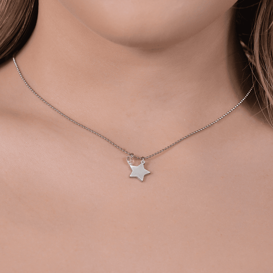 COLLAR DE ACERO PARA MUJER CON ESTRELLA Y CIRCONITA ROSA