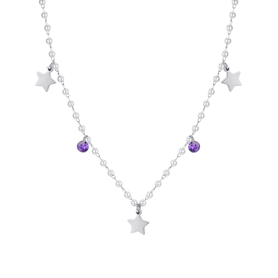 COLLAR DE PERLAS DE ACERO CON ESTRELLAS